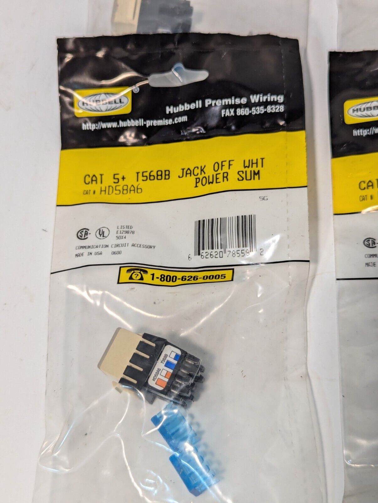 Lot of 9 Hubbell HD58A6 CAT 5+ T568B Jacks, Off White, Power Sum - Free Shipping