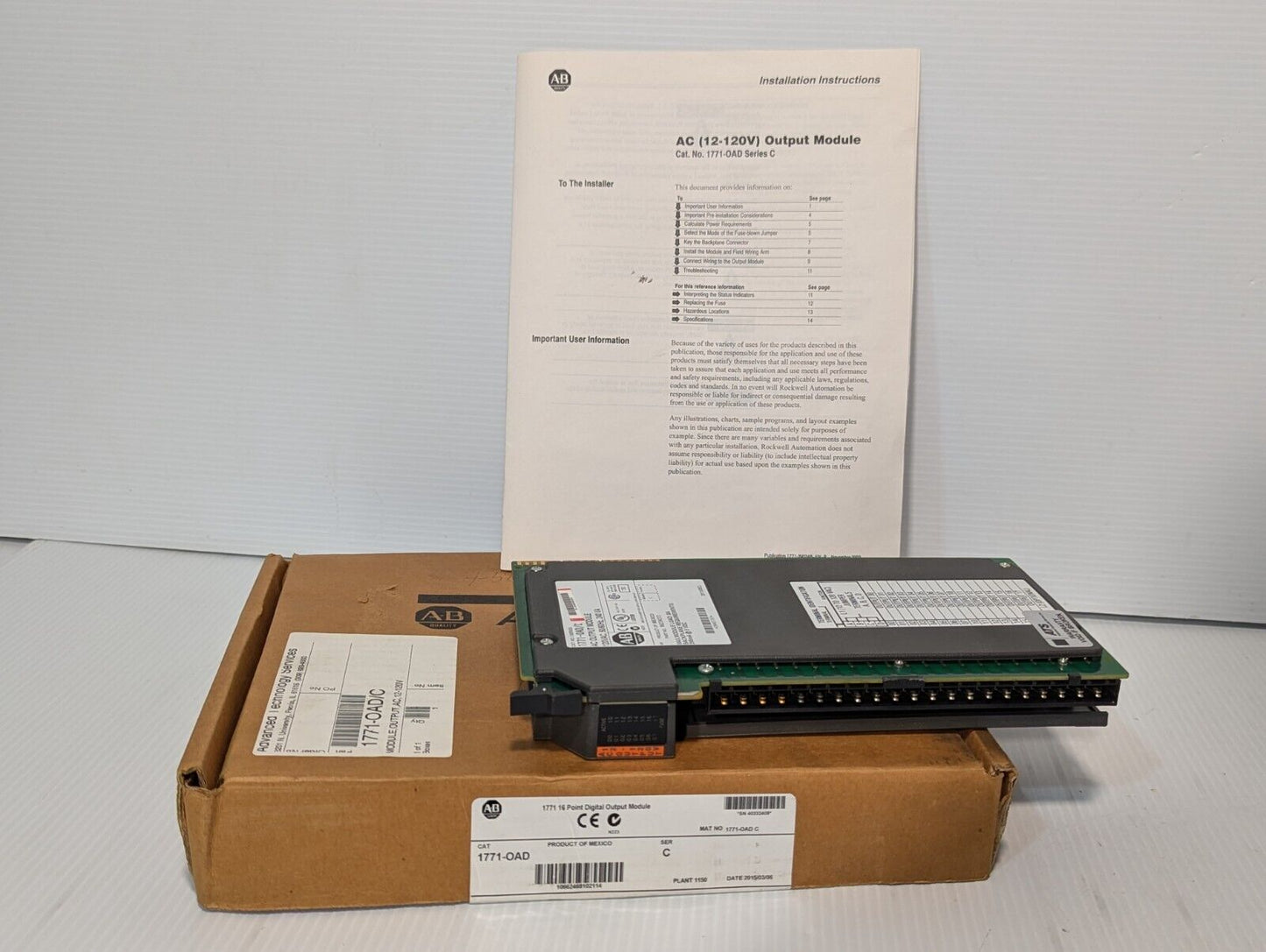 Surplus Open Allen Bradley 1771-OAD /C PLC-5 16-Pt 120VAC Digital Output Module