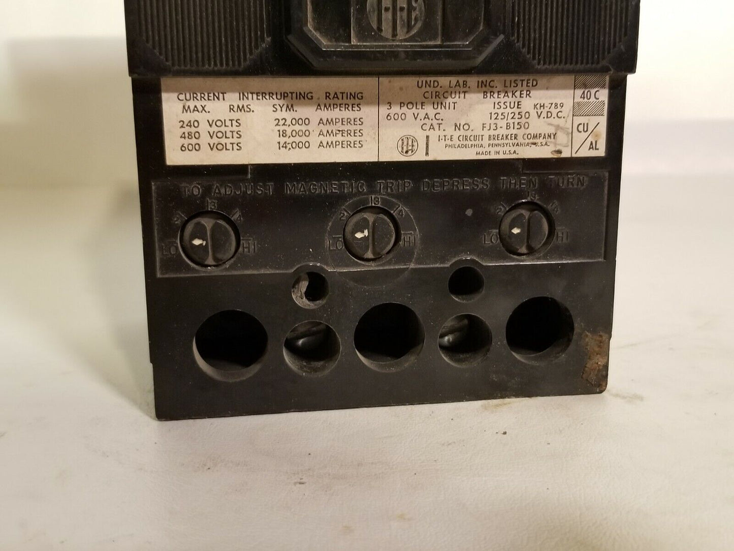 ITE FJ3-B150 Circuit Breaker 3 Pole 600VAC 125/250 VDC 150A