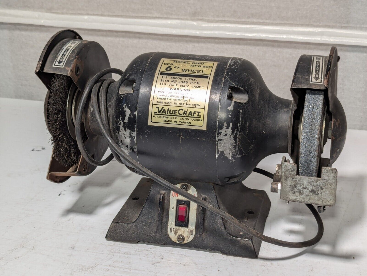 Value-Craft 8260 Bench Grinder, 6" Wheel, 4A, 115V, working, as pictured