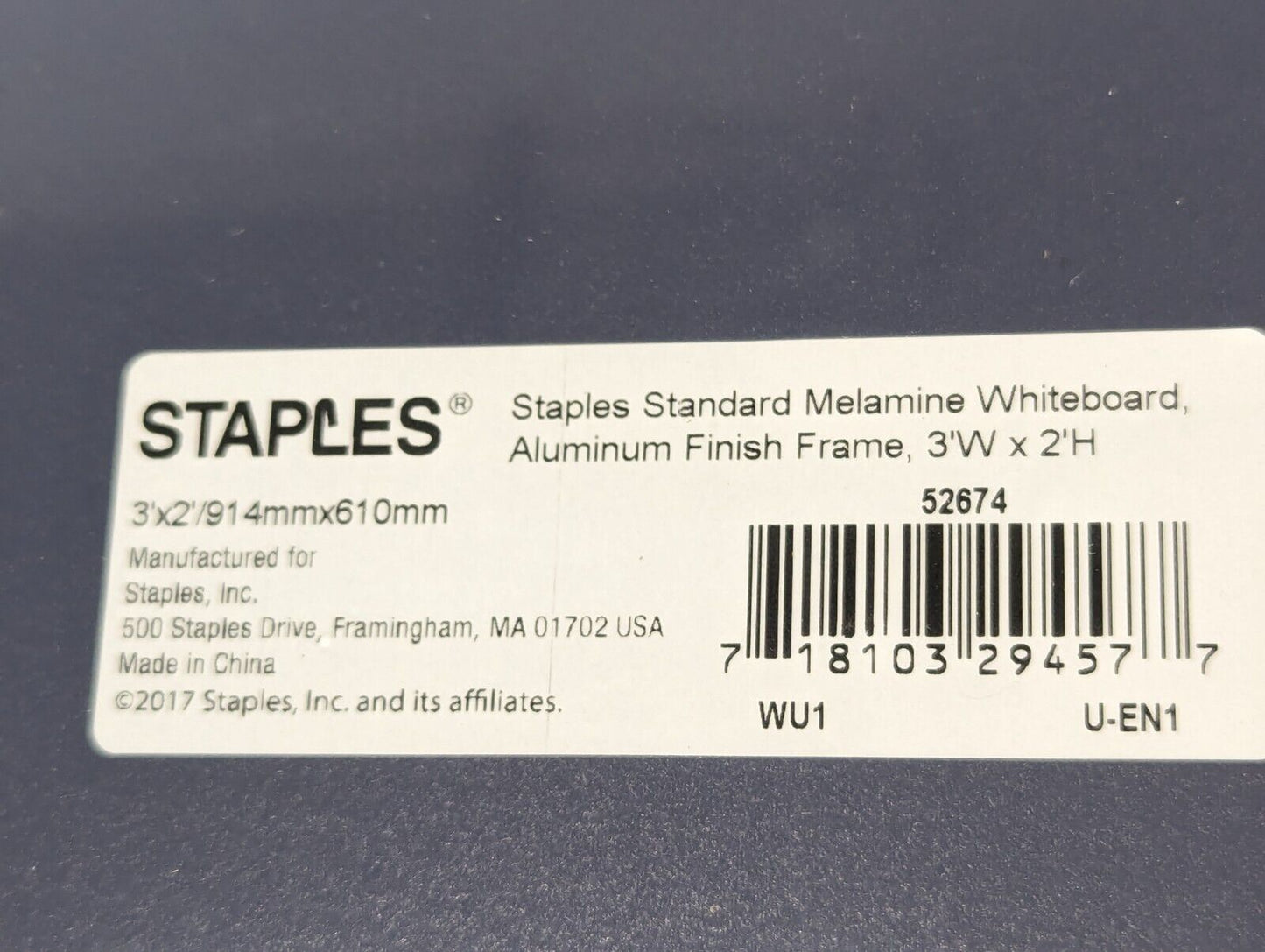 Staples 3ft x 2ft Standard Melamine Whiteboard 52674 Aluminum 1682292 TSCA Title