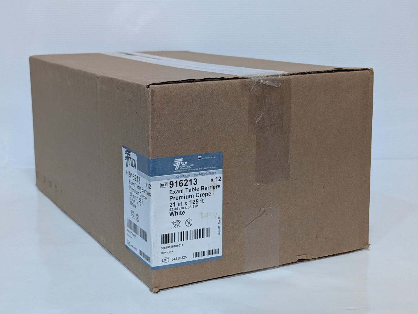 Tidi 916213 Exam Table Barrier,  12 Rolls, Premium White Crepe, 21'' W x 125' L