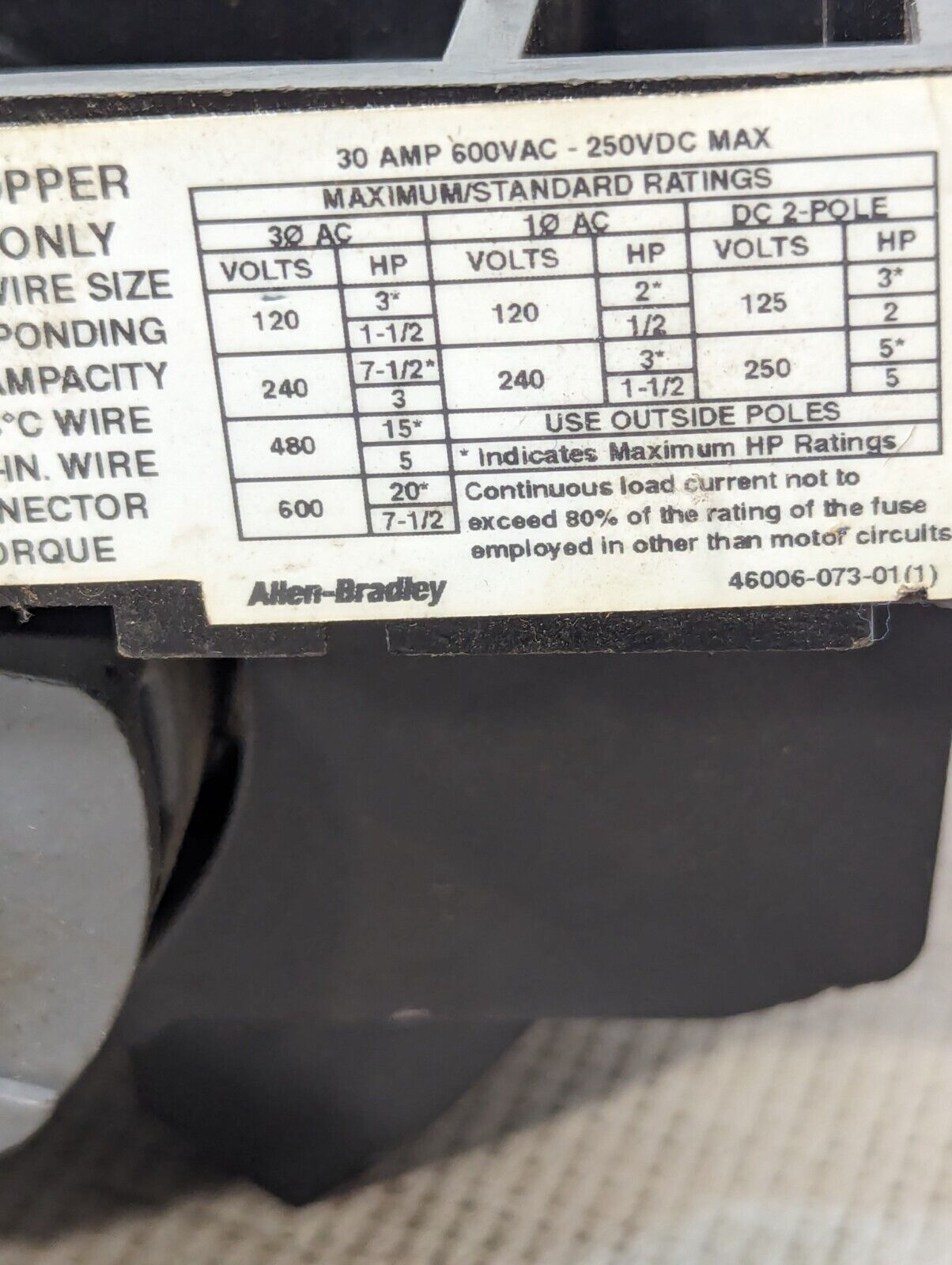 Allen Bradley 1494F-D30 Disconnect Switch, 30A, 600vac \ 250vdc - Free Shipping
