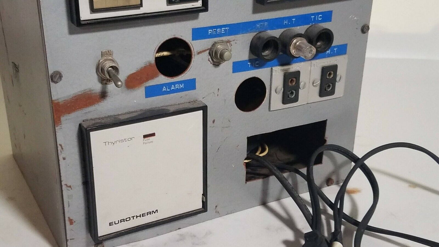 Eurotherm Thyristor, two attached Fahrenheit thermometer gauges, in electric box