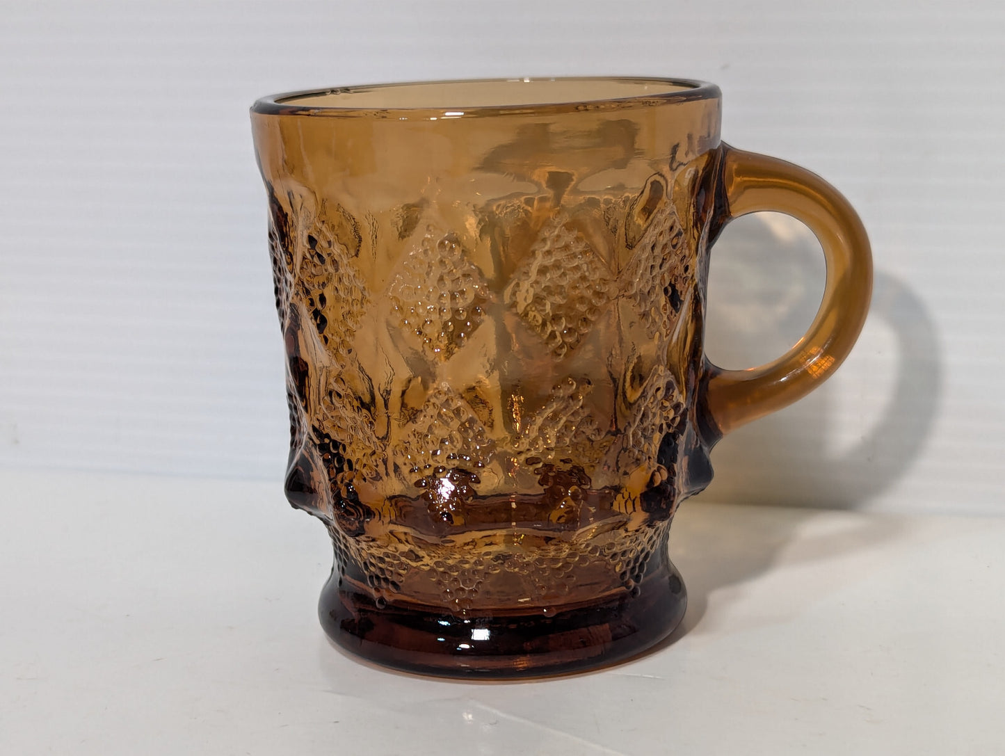 Vintage 8 Piece Anchor Hocking Amber Brown Glass Kimberly Diamond Cups Fire King