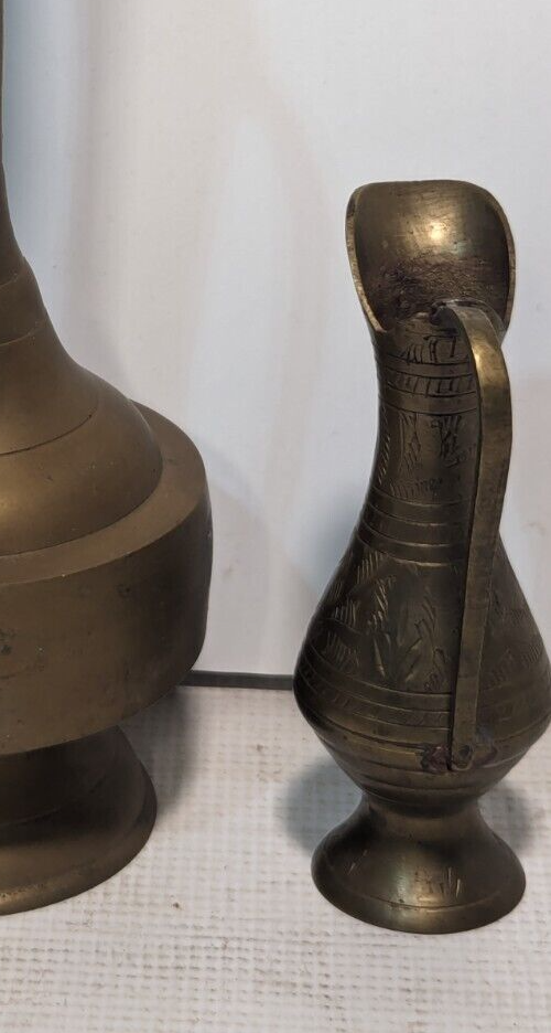 Vintage Solid Brass Hand-Etched Oil Decanter Lamp 1960s - Free Shipping