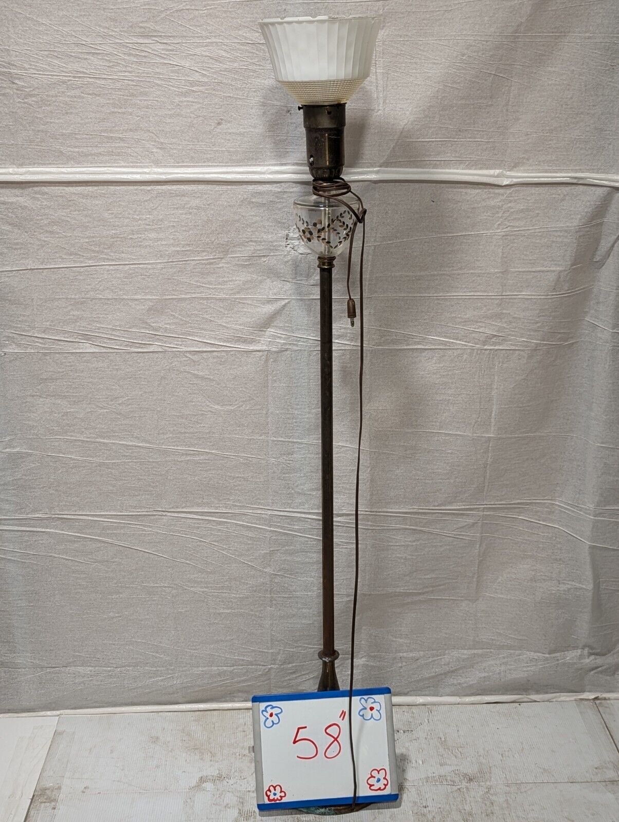 Vintage Mid-Century Milk Glass Floor Lamp 58" Tall