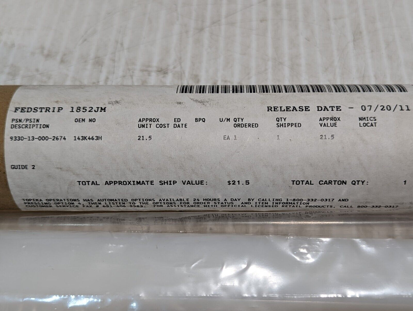 Topeka Guide Pipe 143K463, REV E 9330-13-000-2674 - Free Shipping