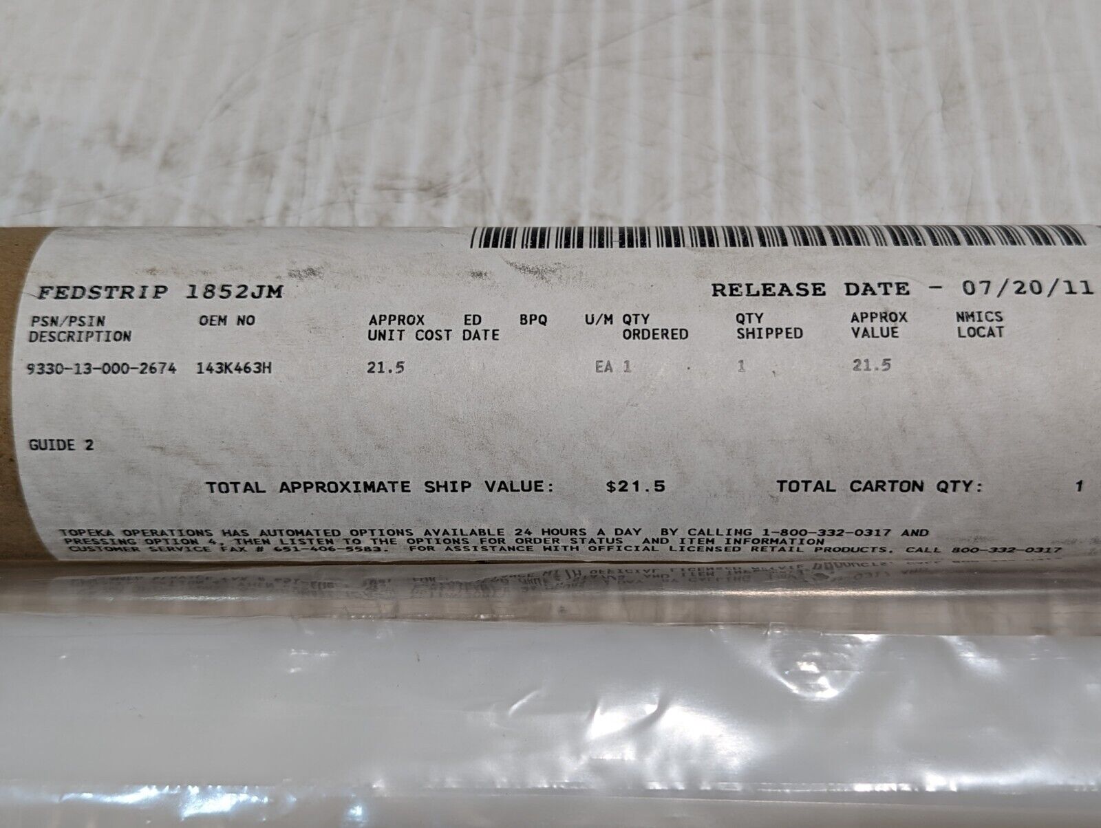 Topeka Guide Pipe 143K463, REV E 9330-13-000-2674 - Free Shipping