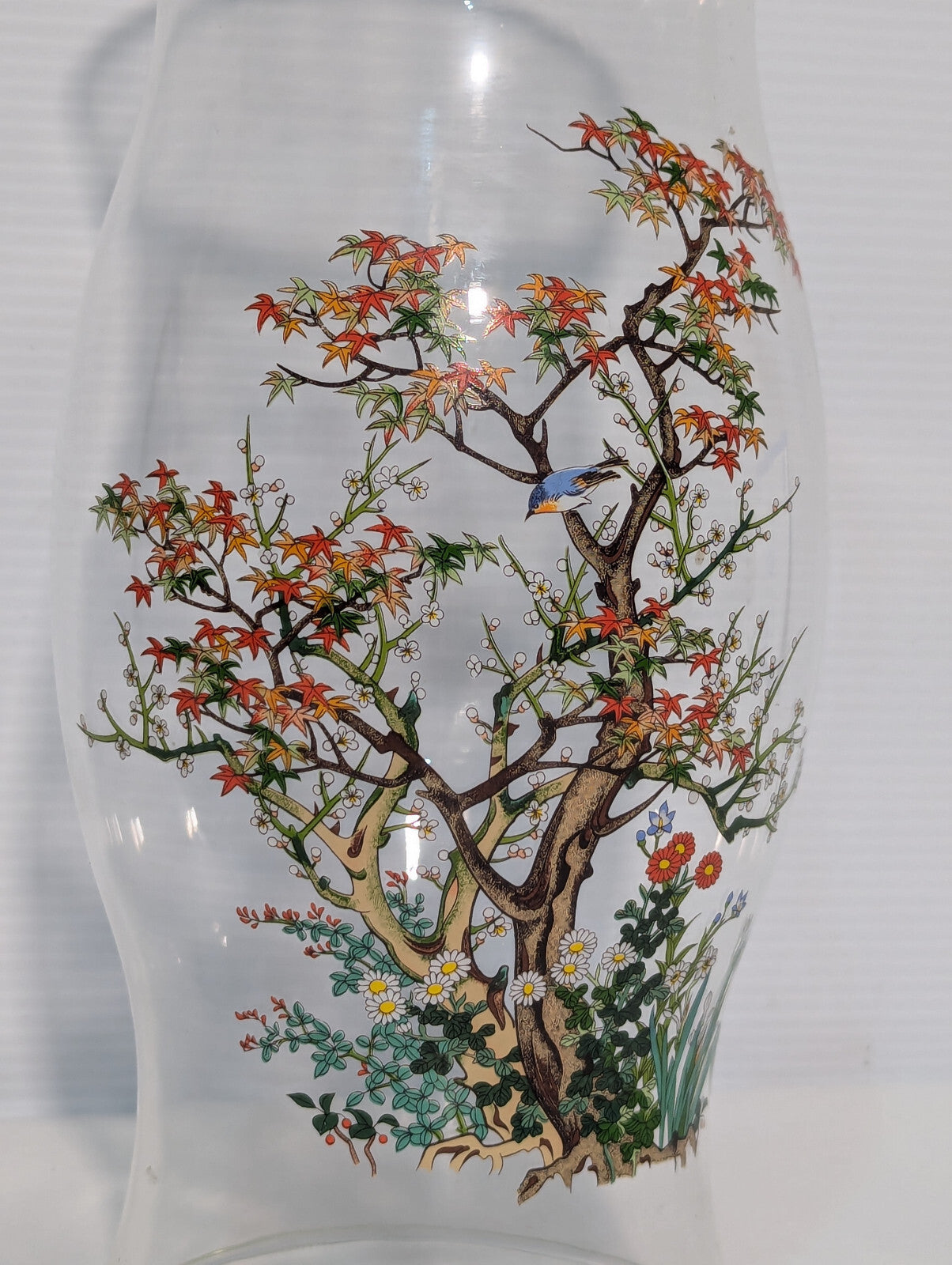 Vintage Hurricane Lamp Glass, Candle Cover, Chimney, Centerpiece, Bird, Foliage
