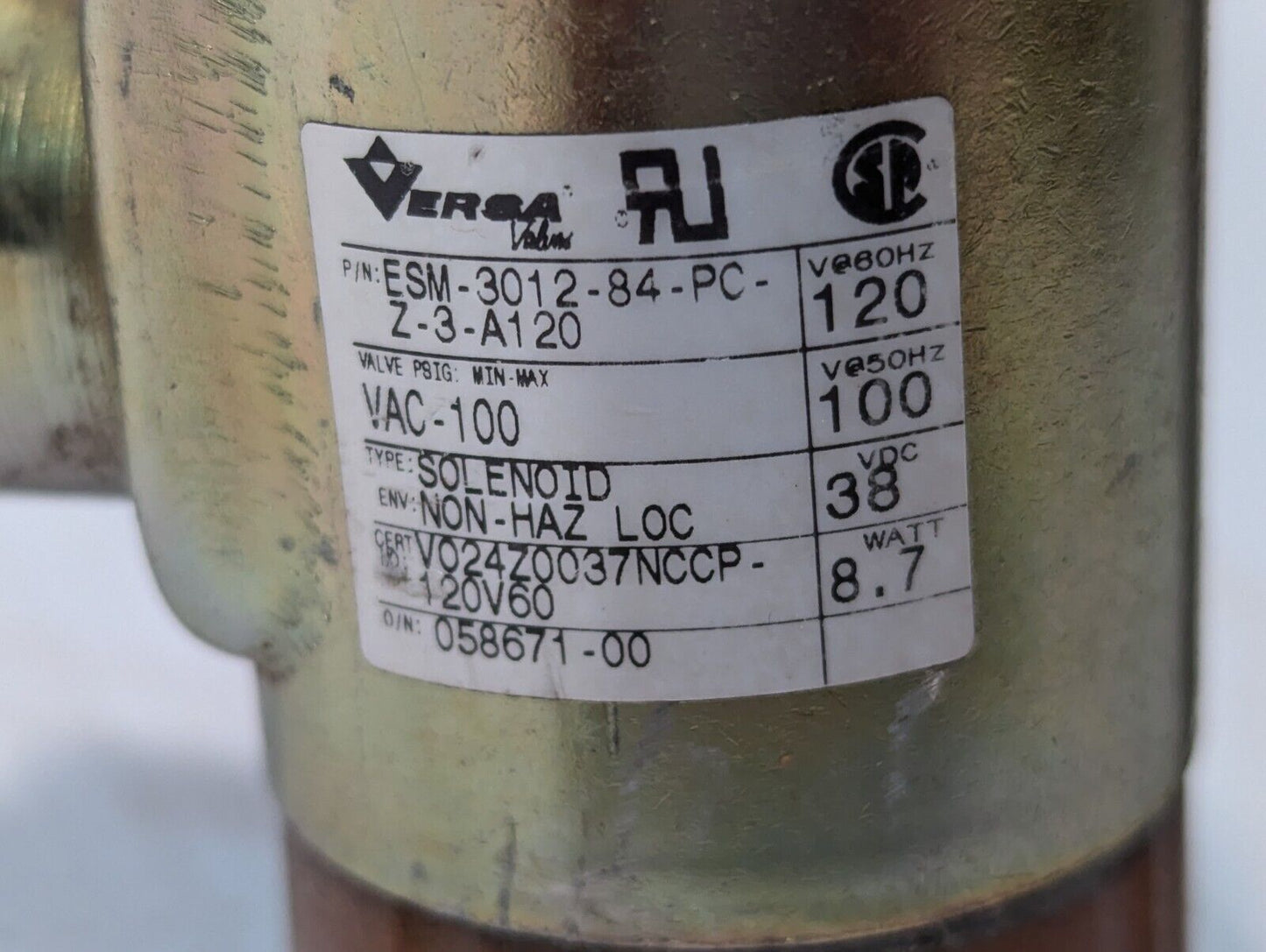 Versa ESM-3012-84-PC-Z-3-A120 Solenoid Valve 8.7W - Free Shipping-