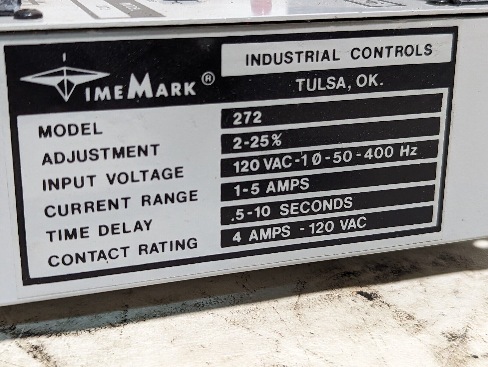 TimeMark 272 3 phase current unbalanced detector, 2-25 percent, 120VAC input