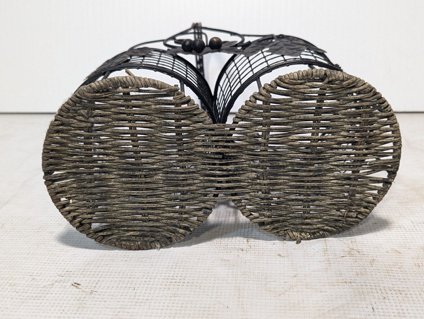 Vintage Metal Wire And Wicker 2 Bottle Wine Holder with Handle - Free Shipping