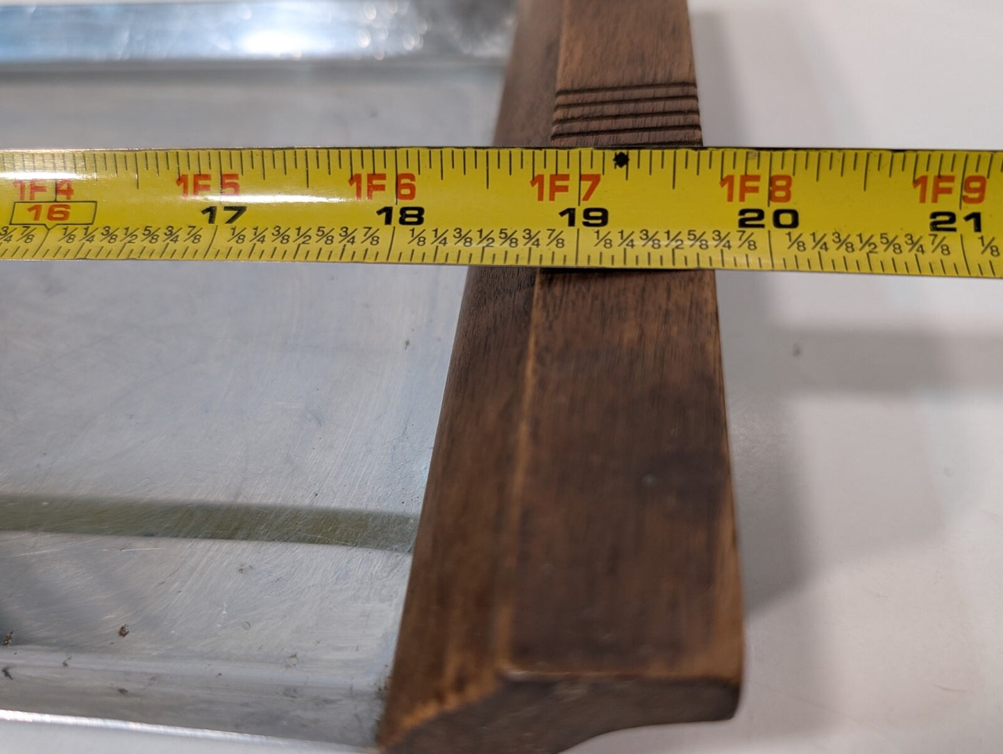 Vintage MCM Stainless Steel Serving Tray with Wooden Handles, 7-3/4" x 19"