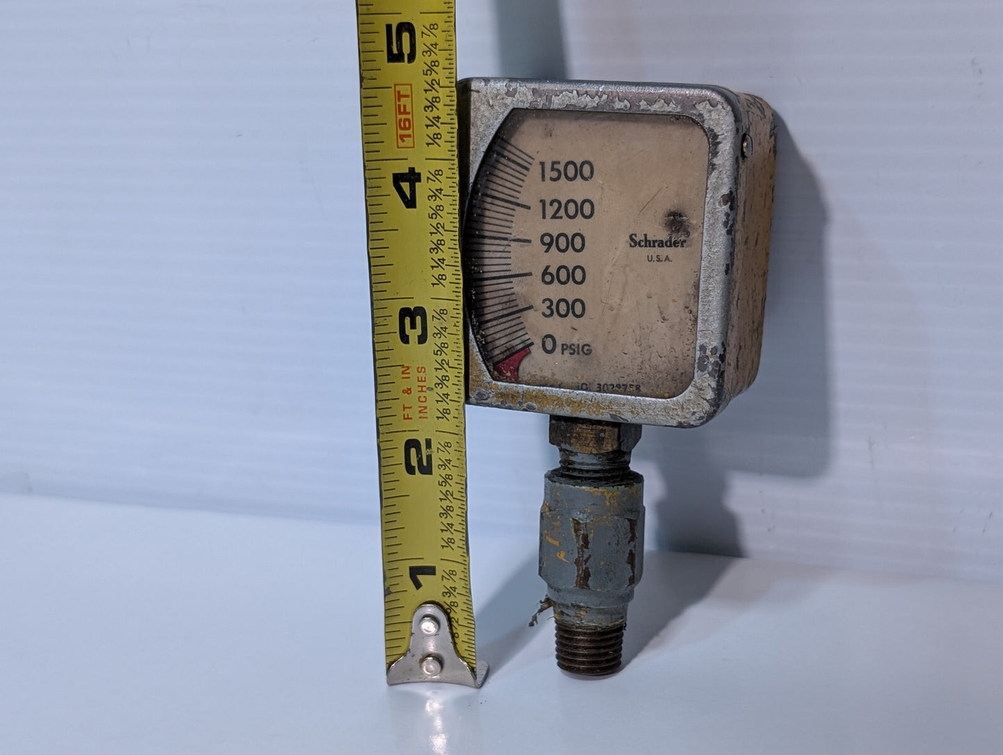 Vintage Schrader 302875? Pressure Gauge Assembly 0-1500PSIG, Made in USA