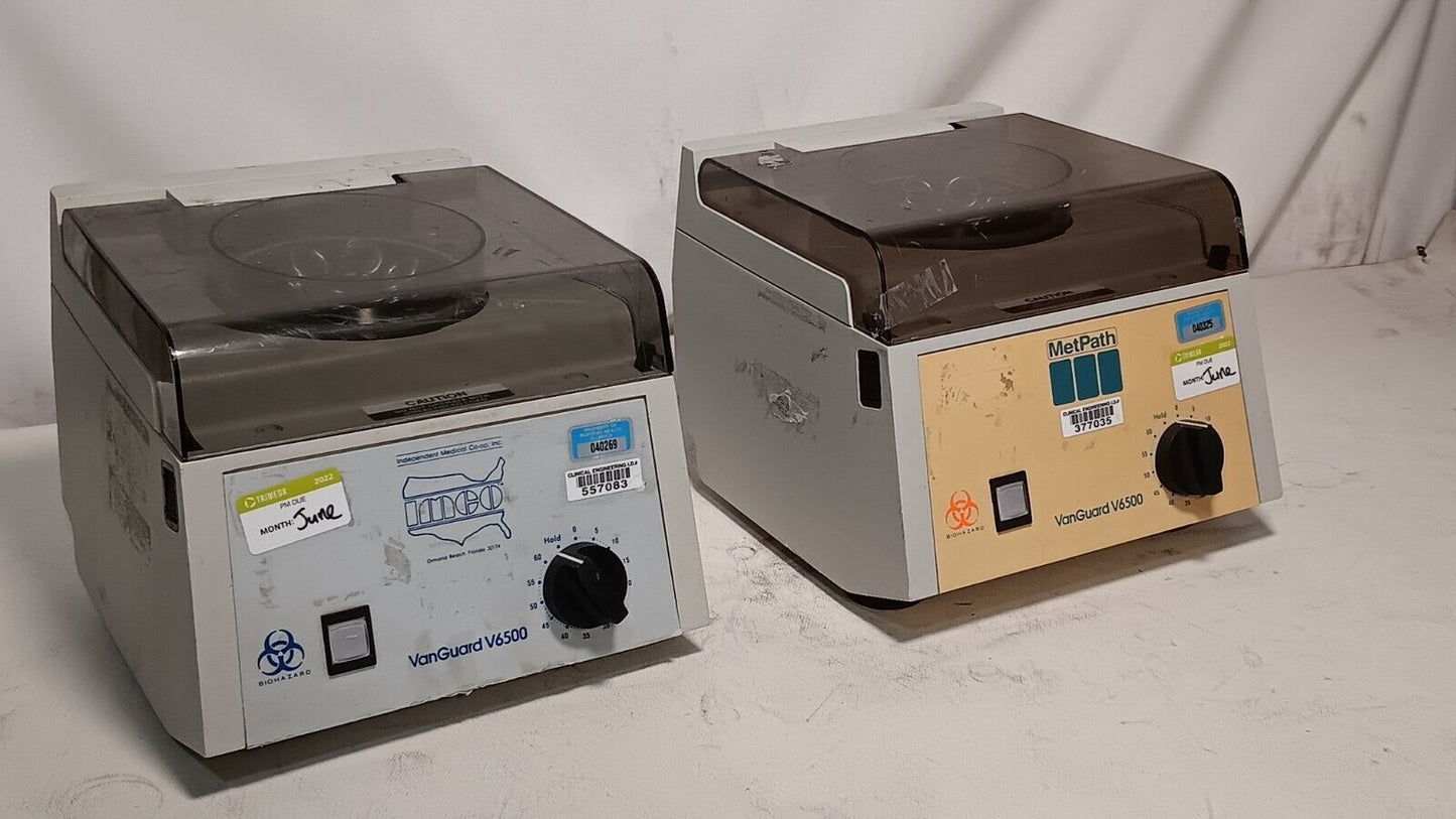 VanGuard V6500 centrifuge, 3400RPM, 110VAC, 60Hz, 0.95A, model 6500