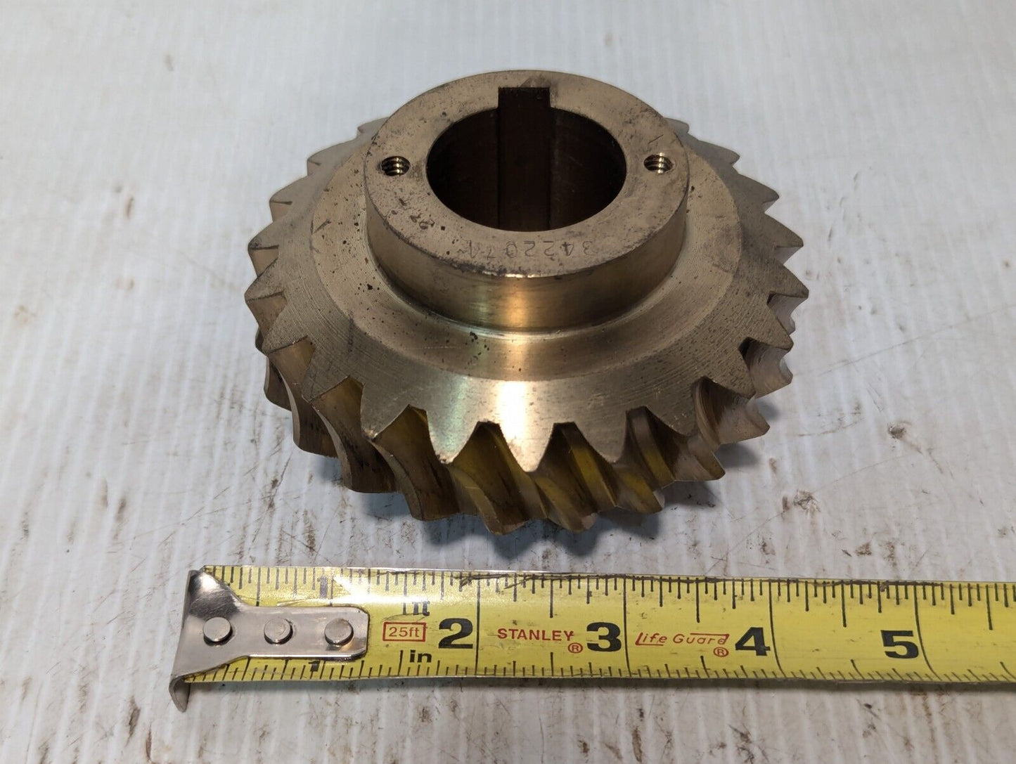 23 Tooth Brass Worm Gear 4" Dia 1 3/8" Notched Bore 2 1/2" H - Free Shipping