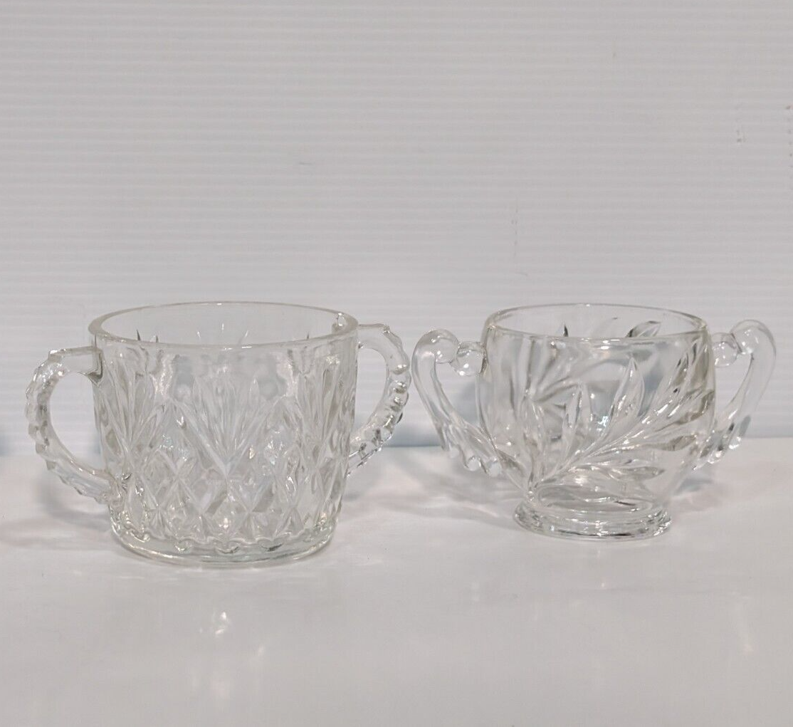 Vintage Indiana Willow Glass Sugar + Anchor Hocking Pineapple Fan Cream Bowls