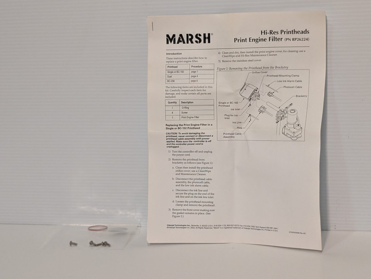 Videojet RP26224 Marsh Hi-Res Printheads Print Engine Filter Replacement Kit