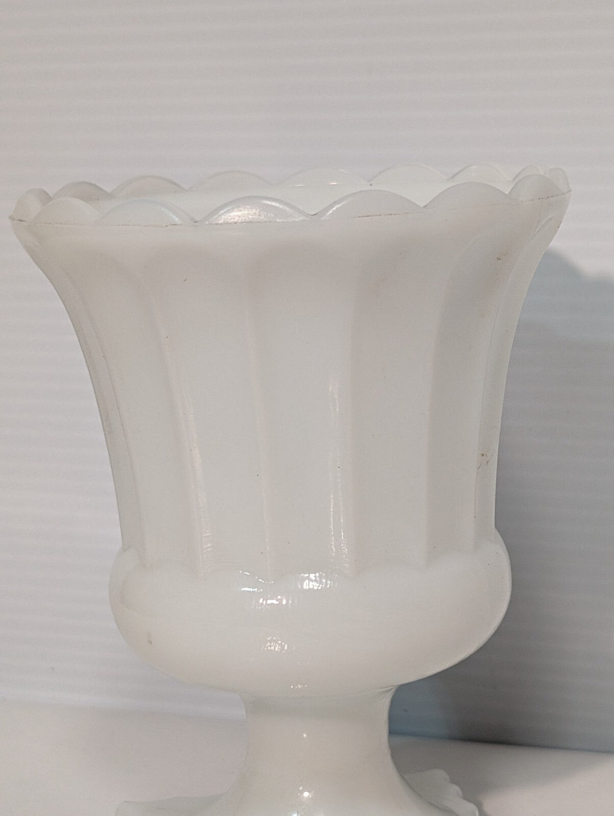 Vintage Hazel Atlas Milk Glass Grecian Style Pedestal Scalloped Compote Vase