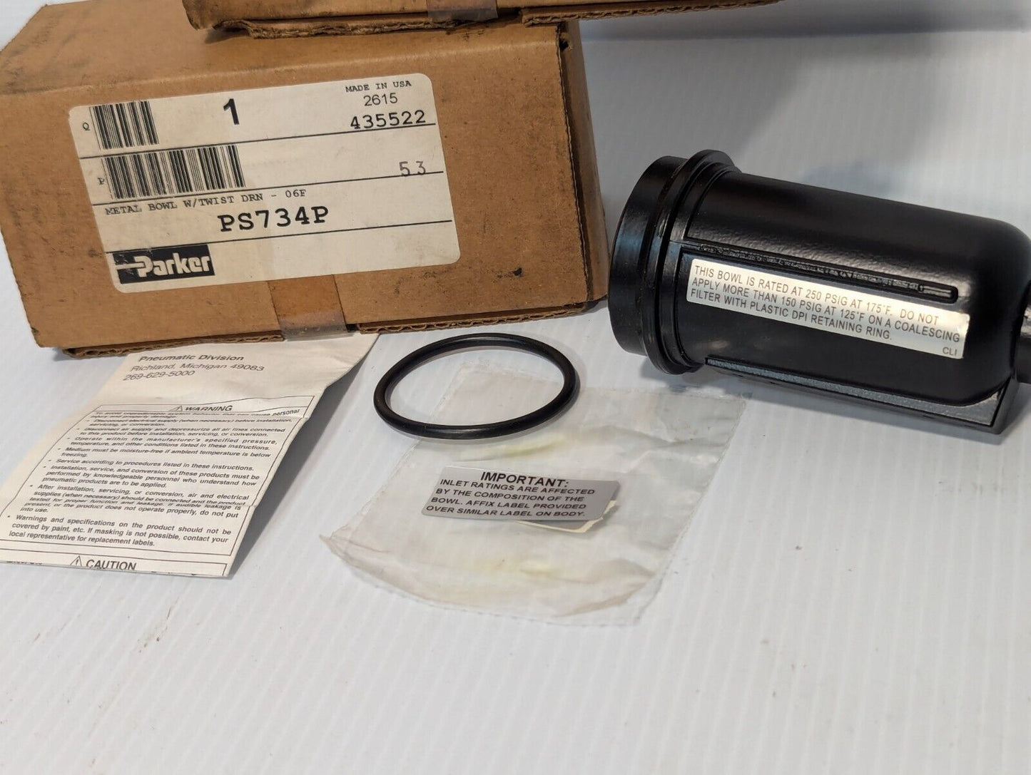 Parker PS734P metal bowl with twist drain, new old stock - Free Shipping