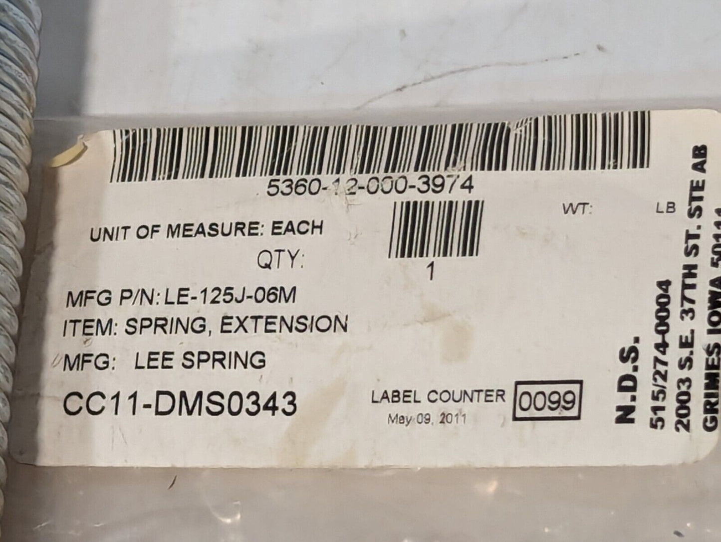 Lot Of 2 LE-125J-06M Lee Spring Steel Spring Extensions - Free Shipping