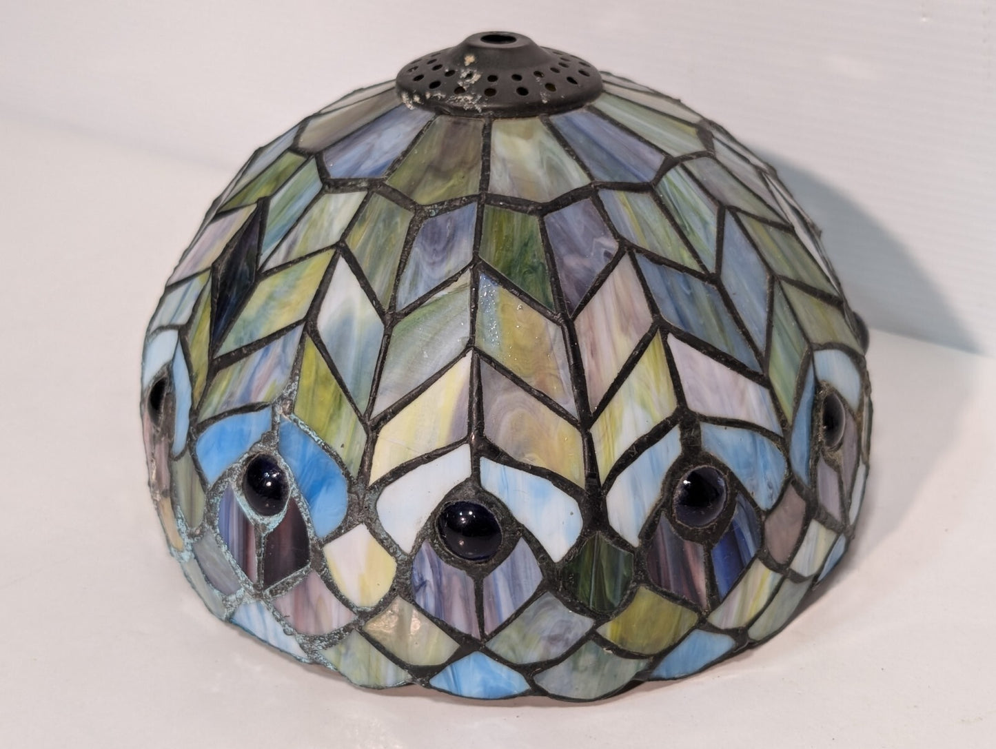 Vintage Leaded Glass Lamp Shade, 9" Wide, 6" Tall, Beautiful Piece