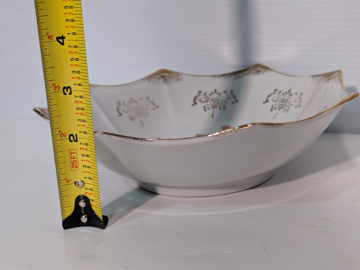 Vintage Antique Victorian Porcelain Bowl Plum Nectarine Berry Fruit Gold Tone