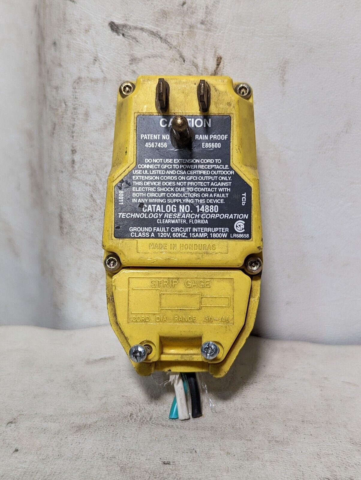 TRC 14880 ground fault circuit interrupter, 120VAC, 60Hz, 15A, 1800W, rainproof