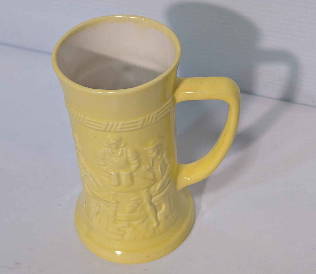 Vintage Yellow Glazed Beer Stein Coffee Mug Pub Federal Milk Glass