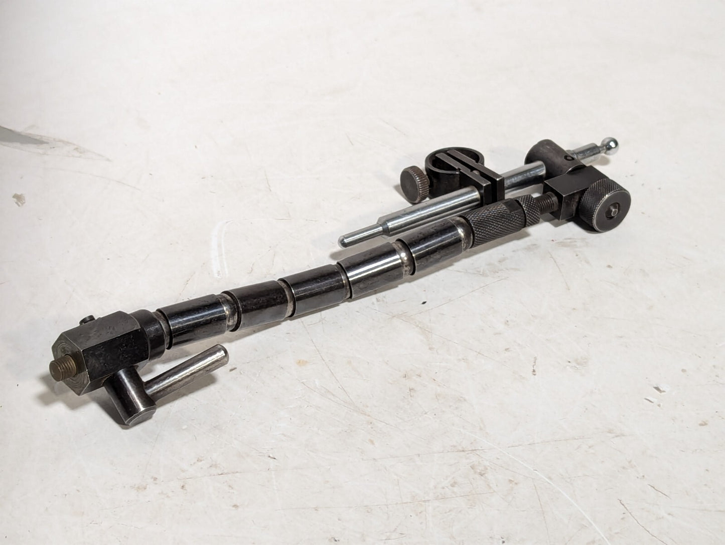 Vintage articulating arm, 6 joints, 5.5 inches long, with mounts as shown
