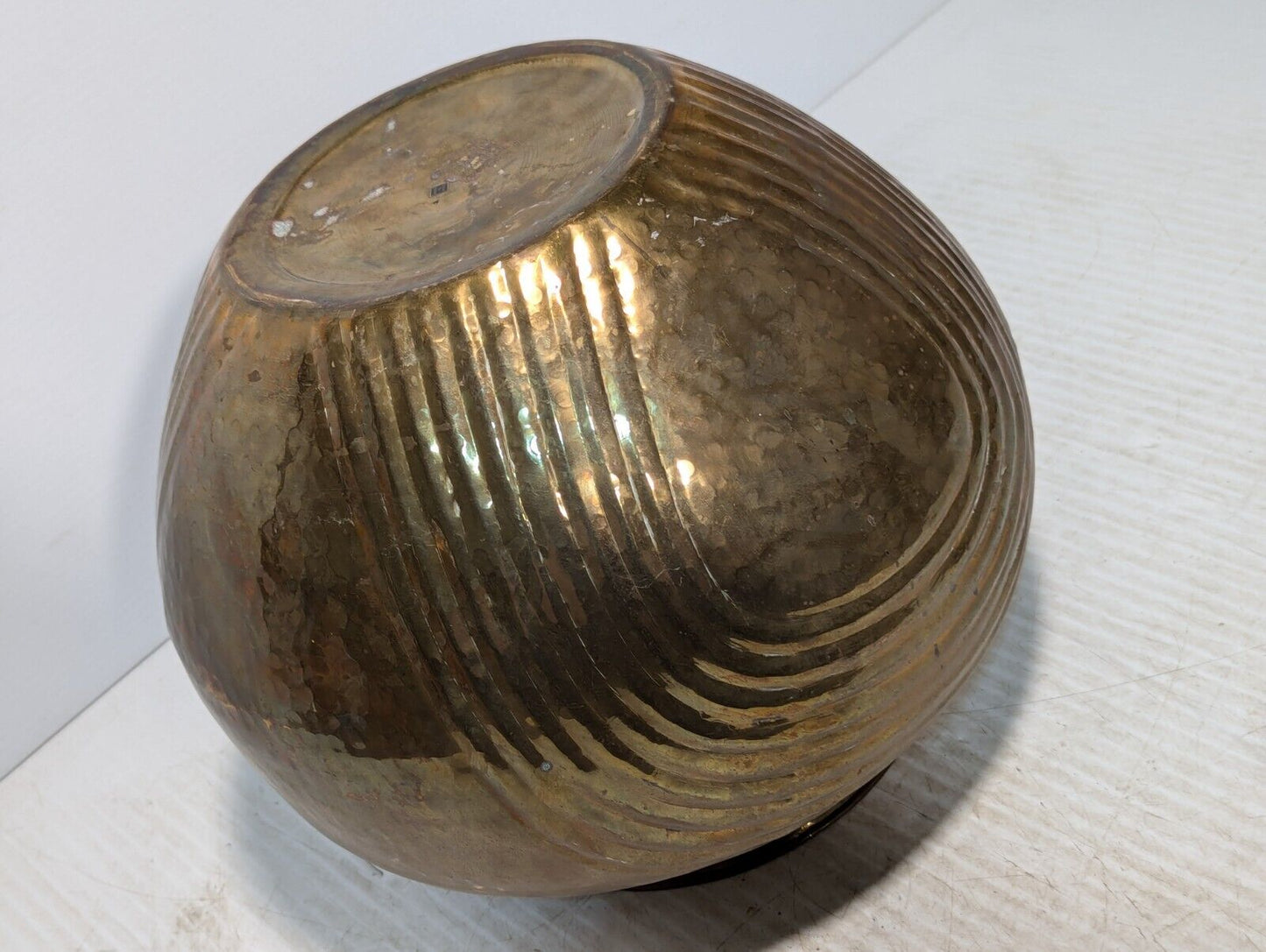 Vintage Hammered & Scuplted Brass Lota Water Pot, Planter- Free Shipping