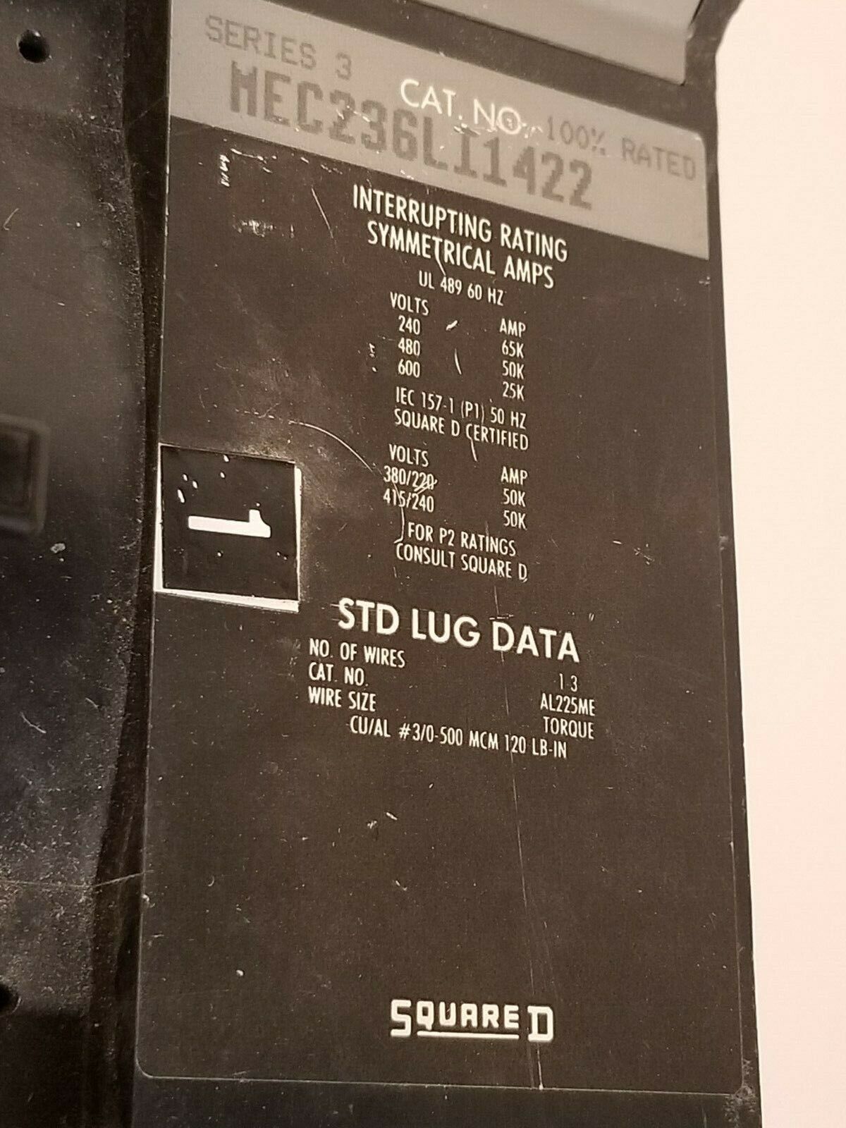 Square D MEC236LI1422 Circuit Breaker w/ Micrologic Solid State Trip ME2225RP