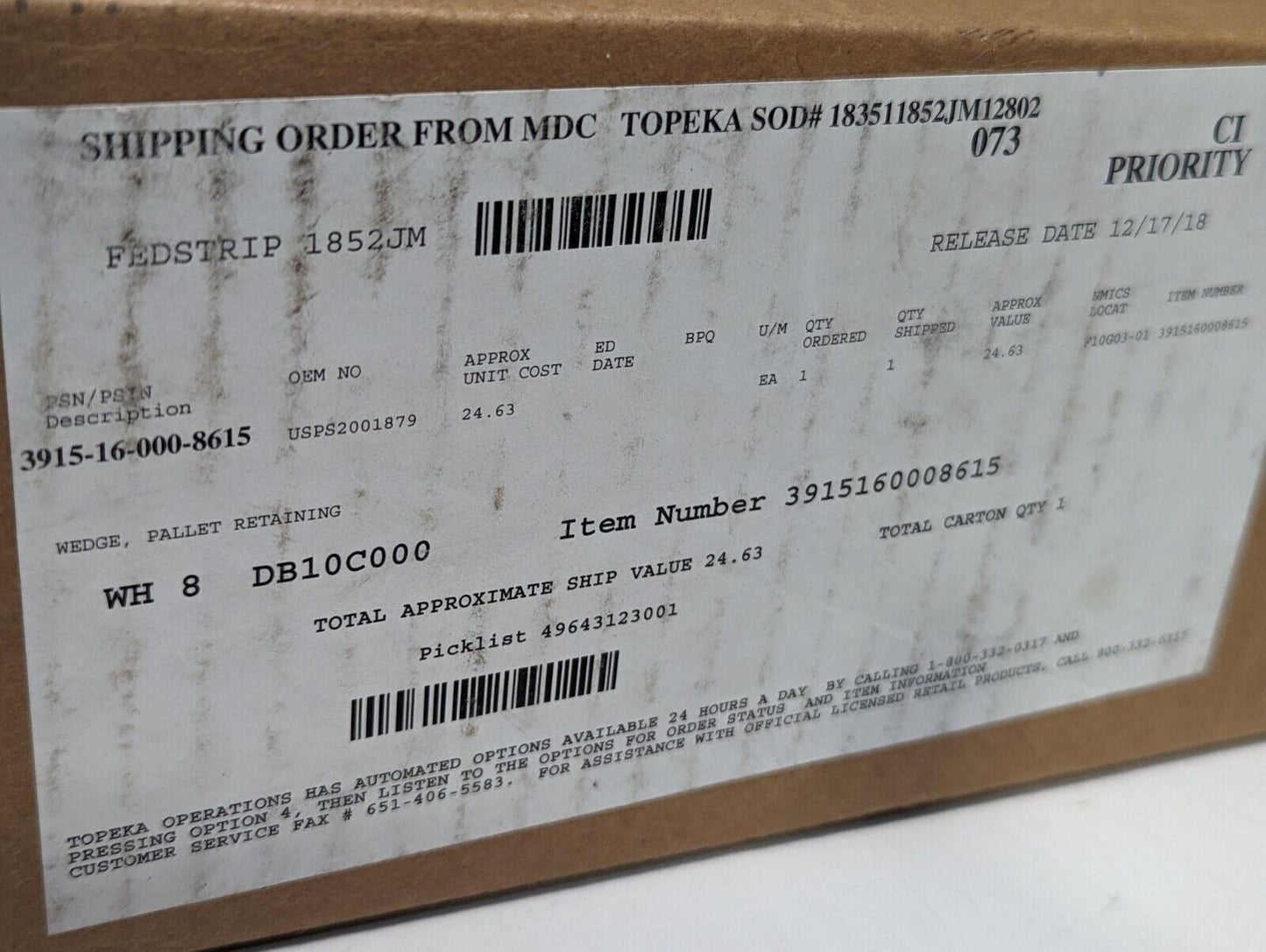 3915-16-000-8615 USPS2001879 Pallet Retaining Wedge - Free Shipping