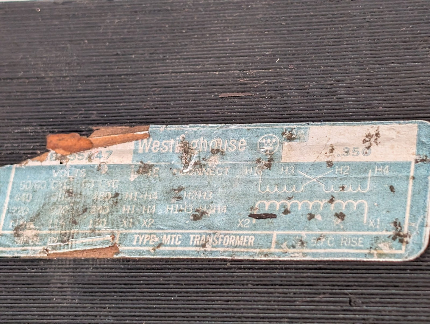 Westinghouse MTC Transformer, **E*55A47, Label damaged