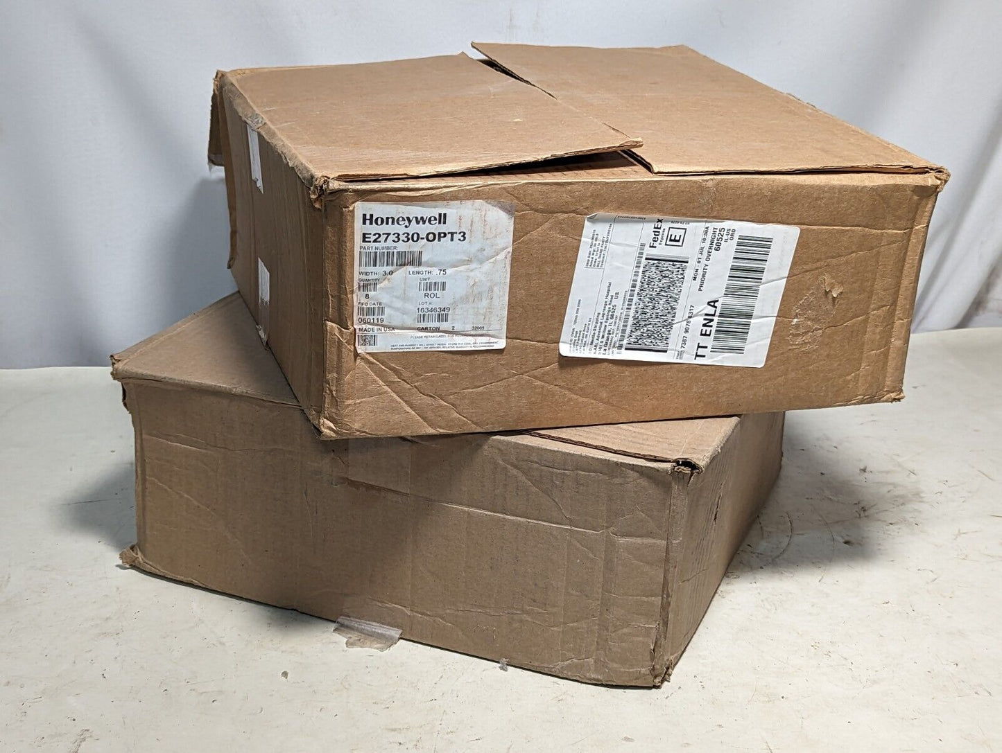 15 rolls of Honeywell E27330-OPT3 stickers, 3 in width, 0.75 in length, purple