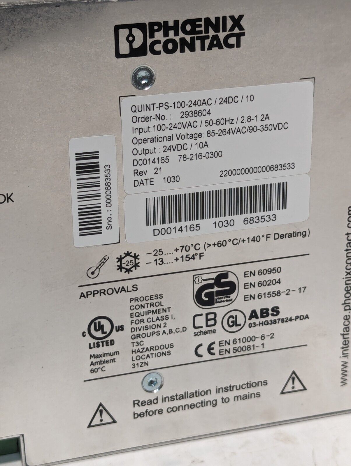 NEW Phoenix Contact QUINT-PS-100-240AC/24DC/10 Power Supply - Free Shipping