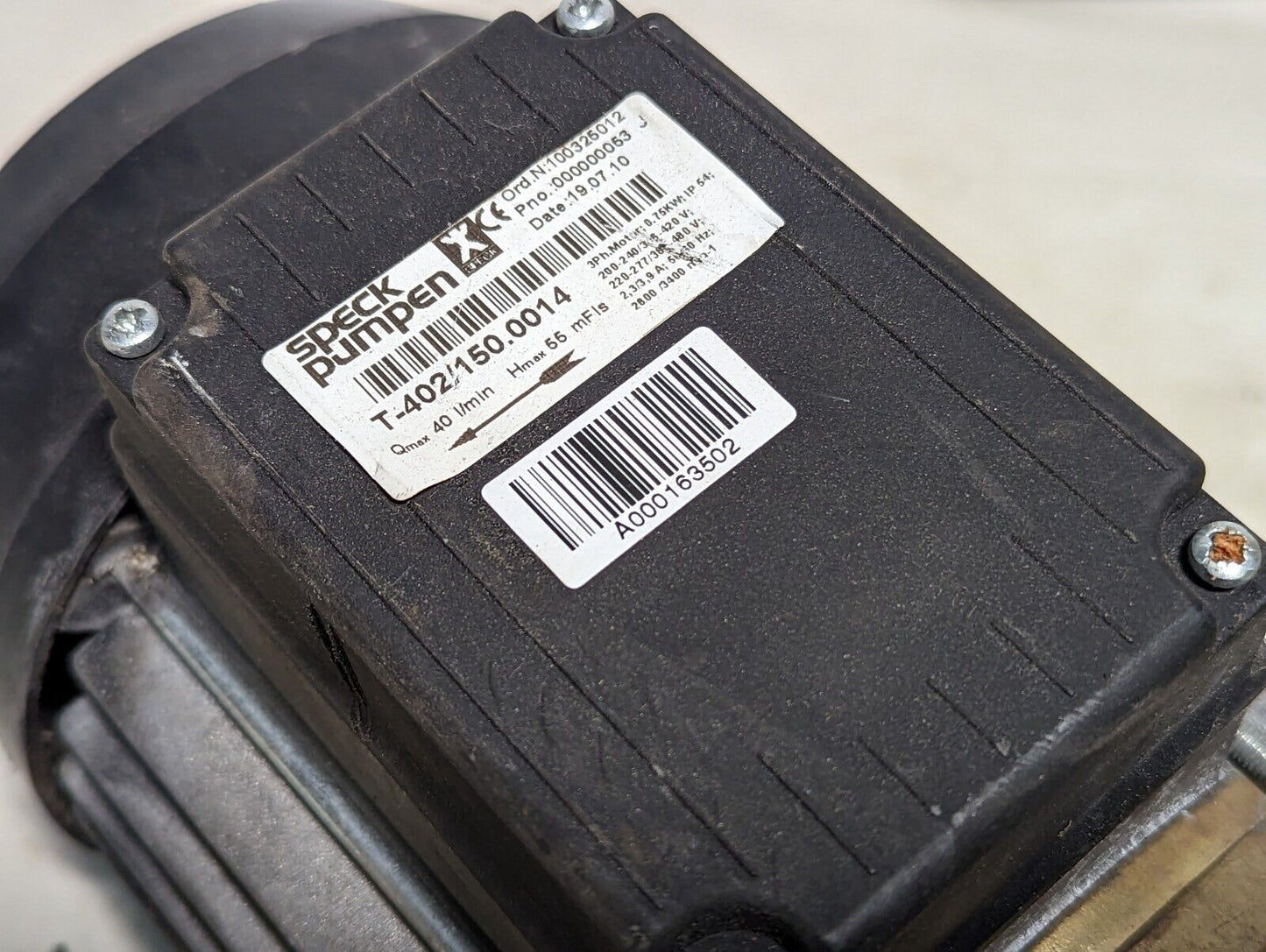 Speck Pumpen T-402/150.0014 3-phase motor, 0.75kW, 200-277/360-480VAC, 2800/3400