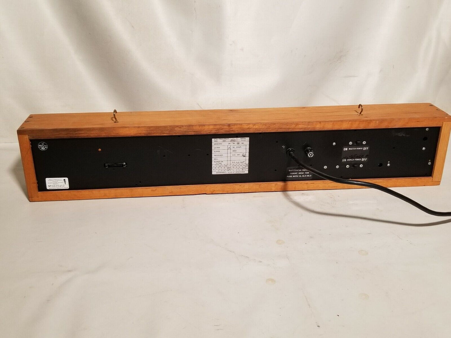 Programmable Light Message Board mounted in wood with hooks, 110VAC
