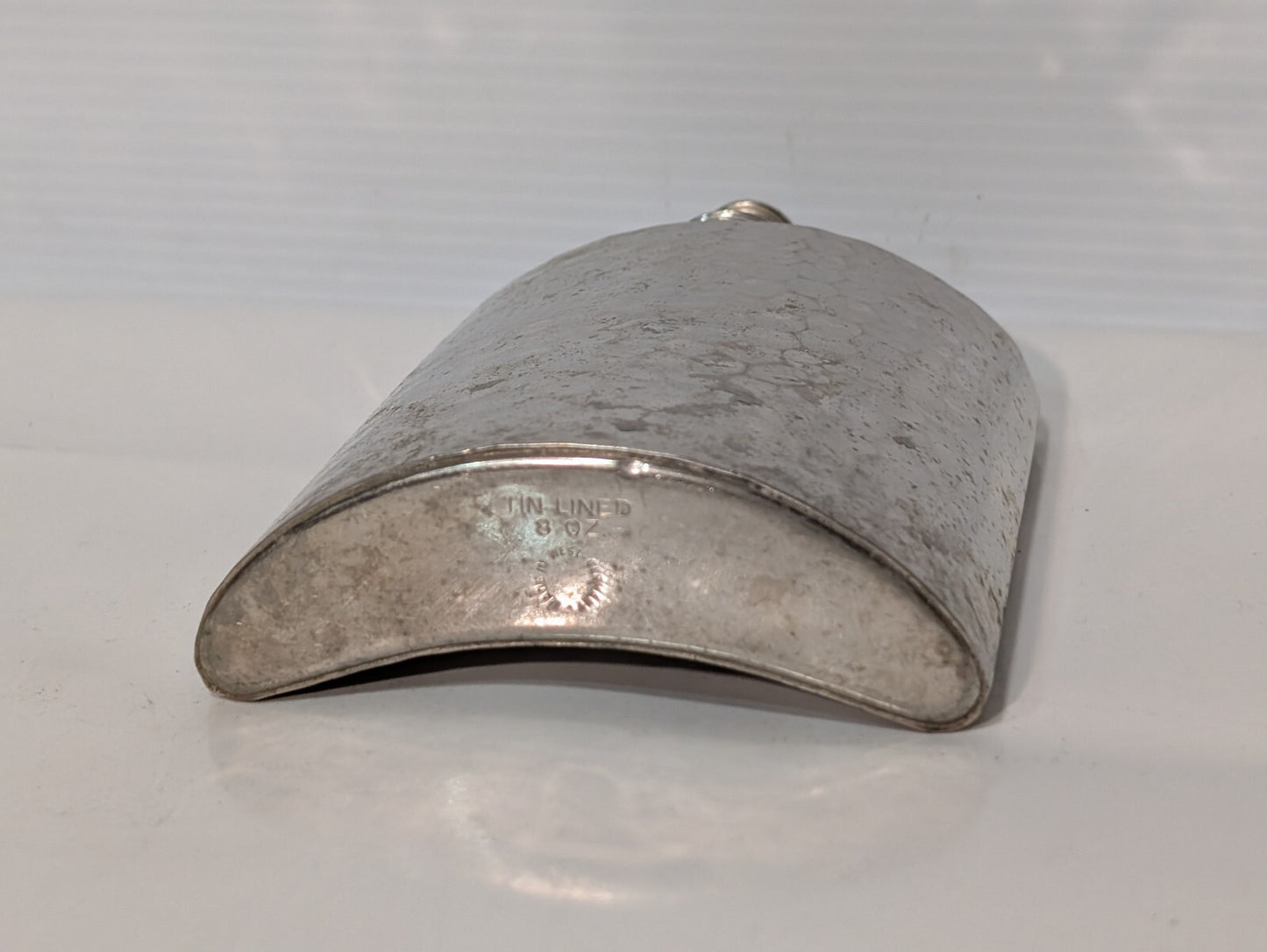 Vintage Hammered Silver Tin-Lined 8oz Liquor Curved Flask, Made in West Germany