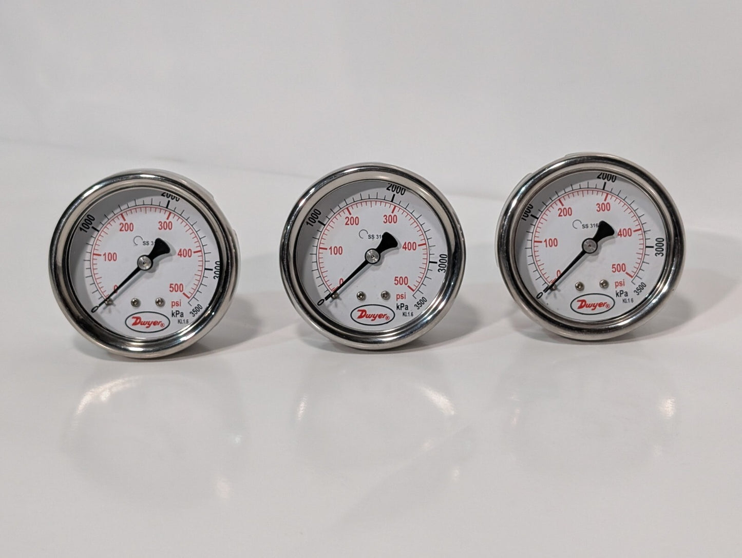 3) Dwyer SGD-D1042N 2.5" Stainless Steel Industrial Pressure Gage 500PSI 3500kPa