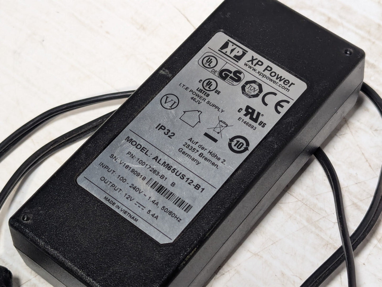 XP Power ALM65US12 Power Supply, Adapter, Medical & IT, 65W, 12V/5.4 A, 80-264V