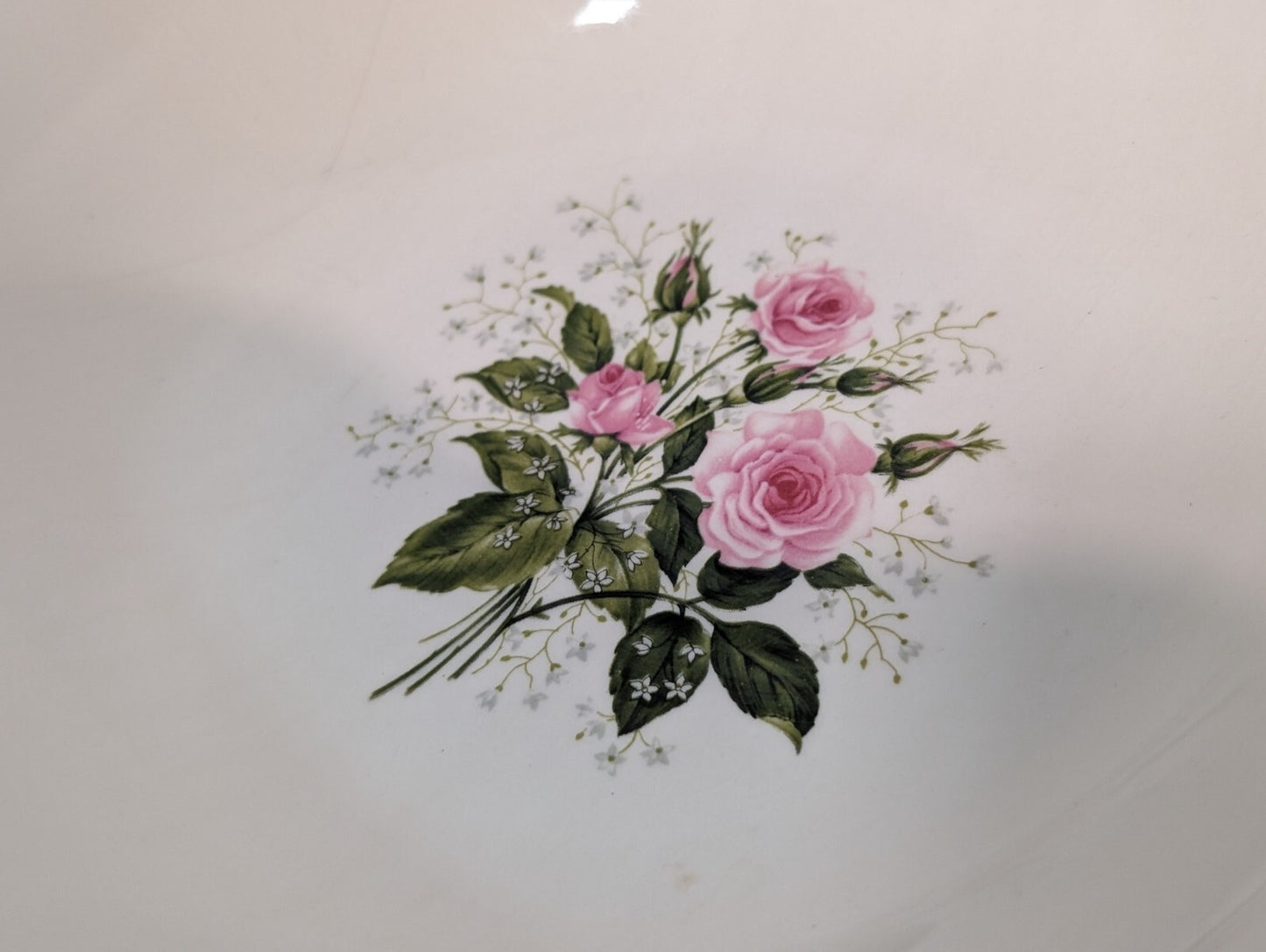 Vintage Sabin Cathy Rose Serving Bowl Pink Rose Floral Bouquet Gold Trim 8 1/2"
