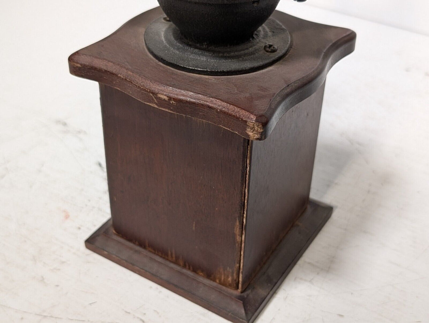 Vintage wood and cast iron manual coffee grinder as pictured with little drawer