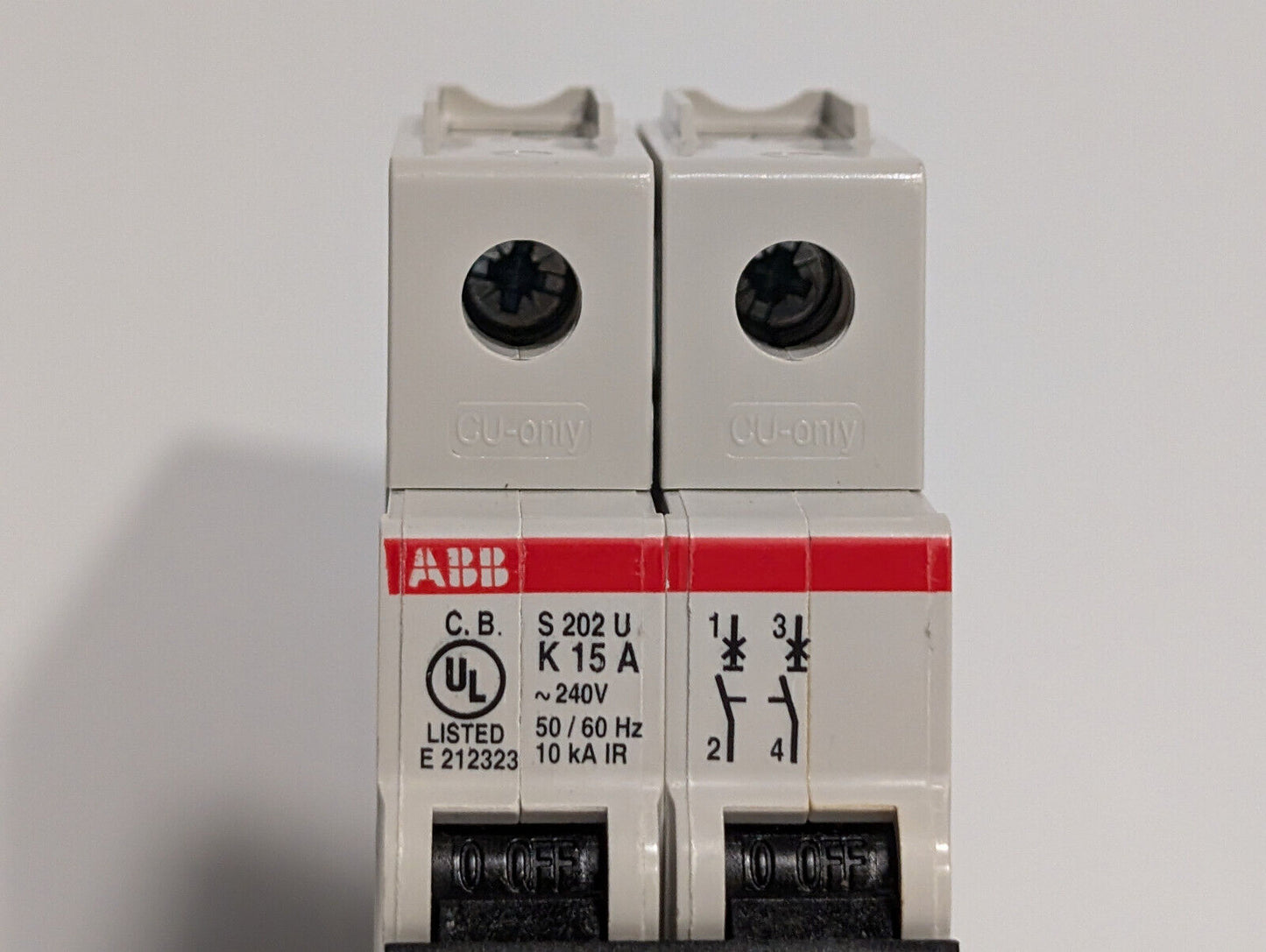 ABB S202U-K15 Circuit Breaker, 2-Pole, 240 VAC, 15 A, E212323, 50/60 Hz