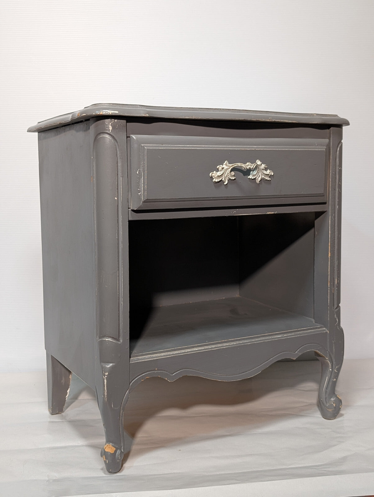 Vintage Country Cottage French Provencial Shabby Chic Night Stand Gray Cabinet