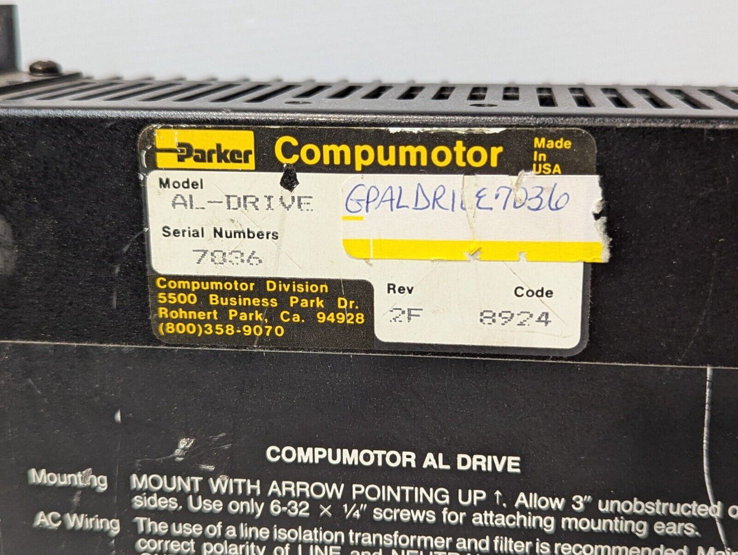 Parker AL-Drive Compumotor stepping motor drive, stepper, Rev. 2F -Free Shipping
