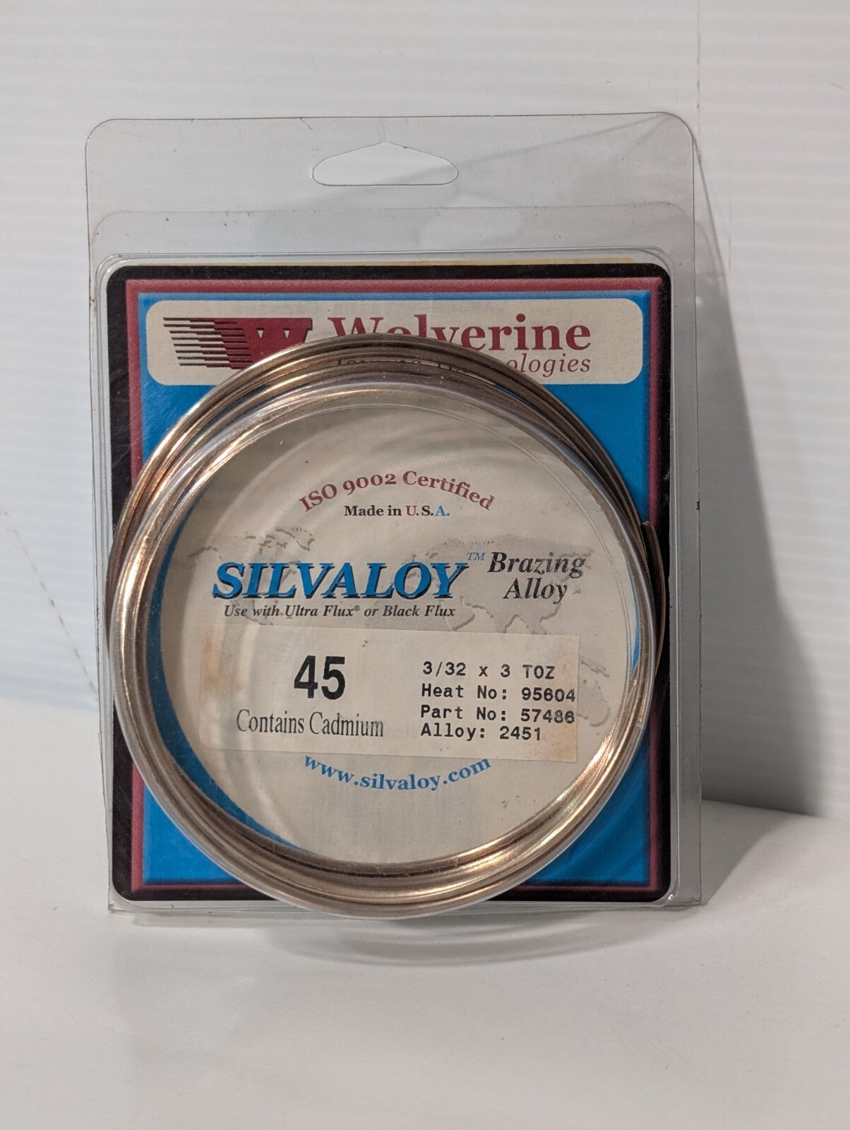 Wolverine 45 Silvaloy Brazing Alloy 3/32 x 3 Troy oz. 2451 57486 Cadmium