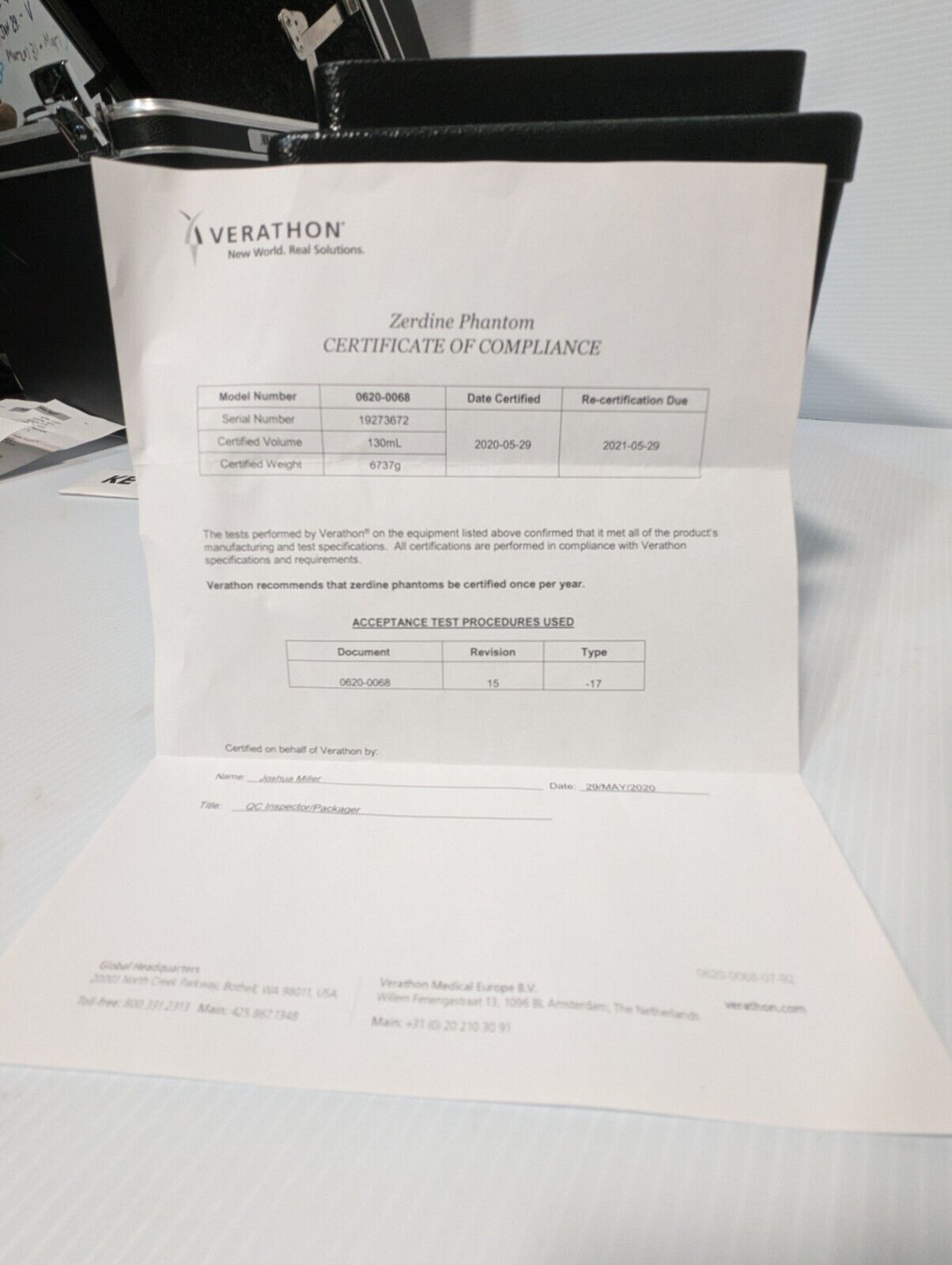 Verathon 0620-0068 Scan Tissue Bladder Equivalent Ultrasound Test Phantom READ