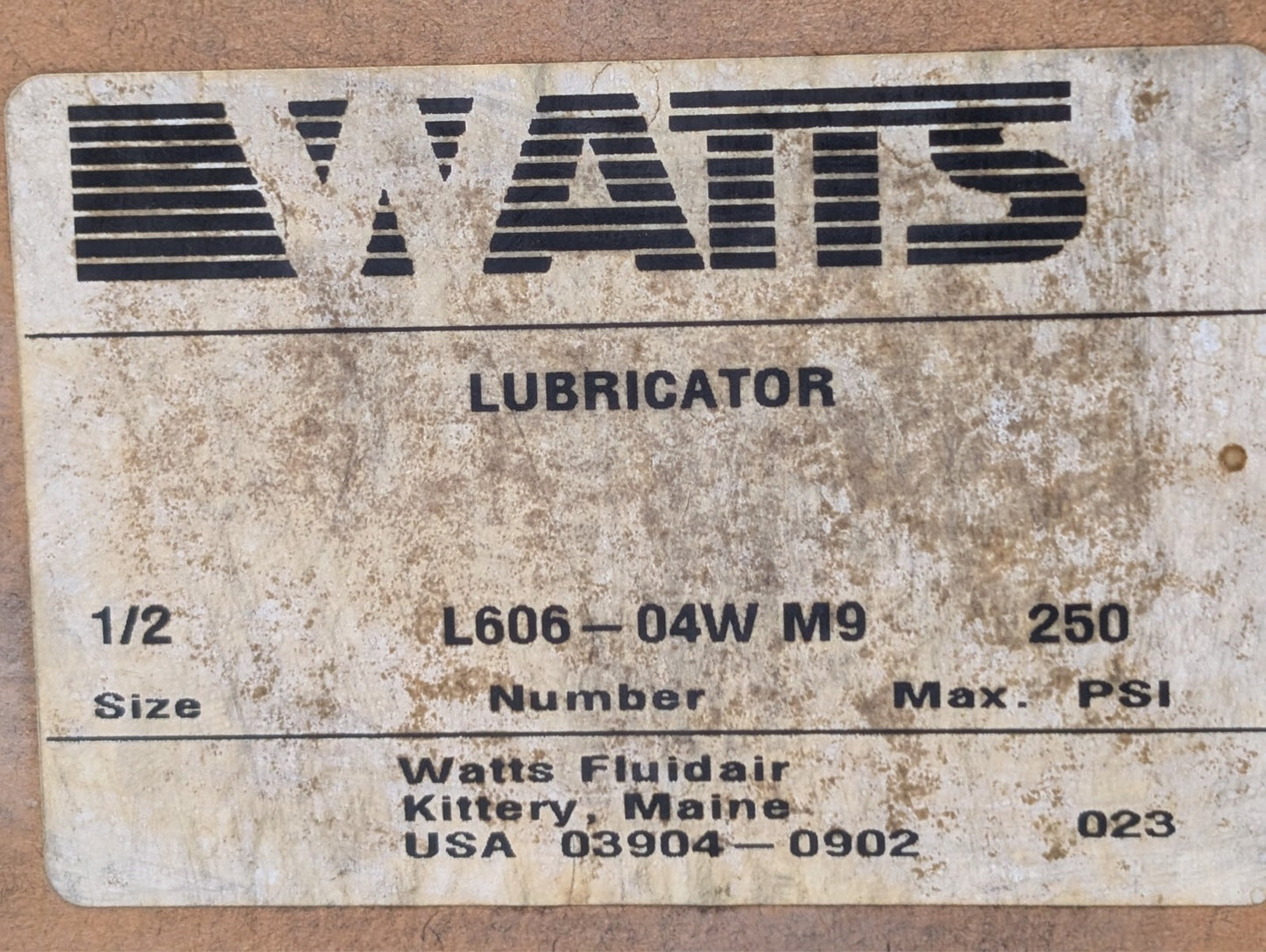 Watts L606-04W M9 Lubricator 250PSI 150 Degree Max Temp 1/2" NPT
